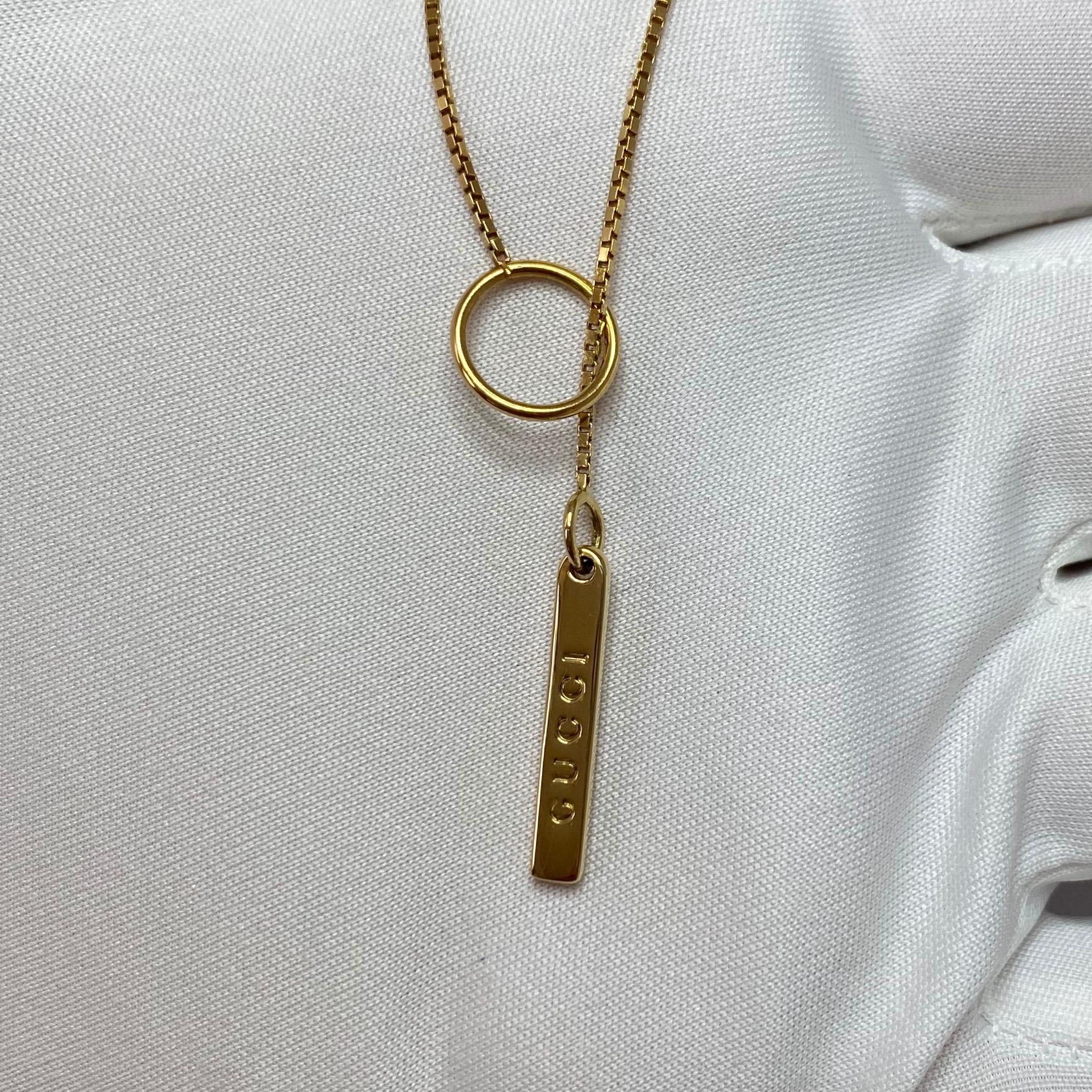 Gucci 18 Karat Yellow Gold Bar Lariat Pendant Necklace with Original Gucci Box 3