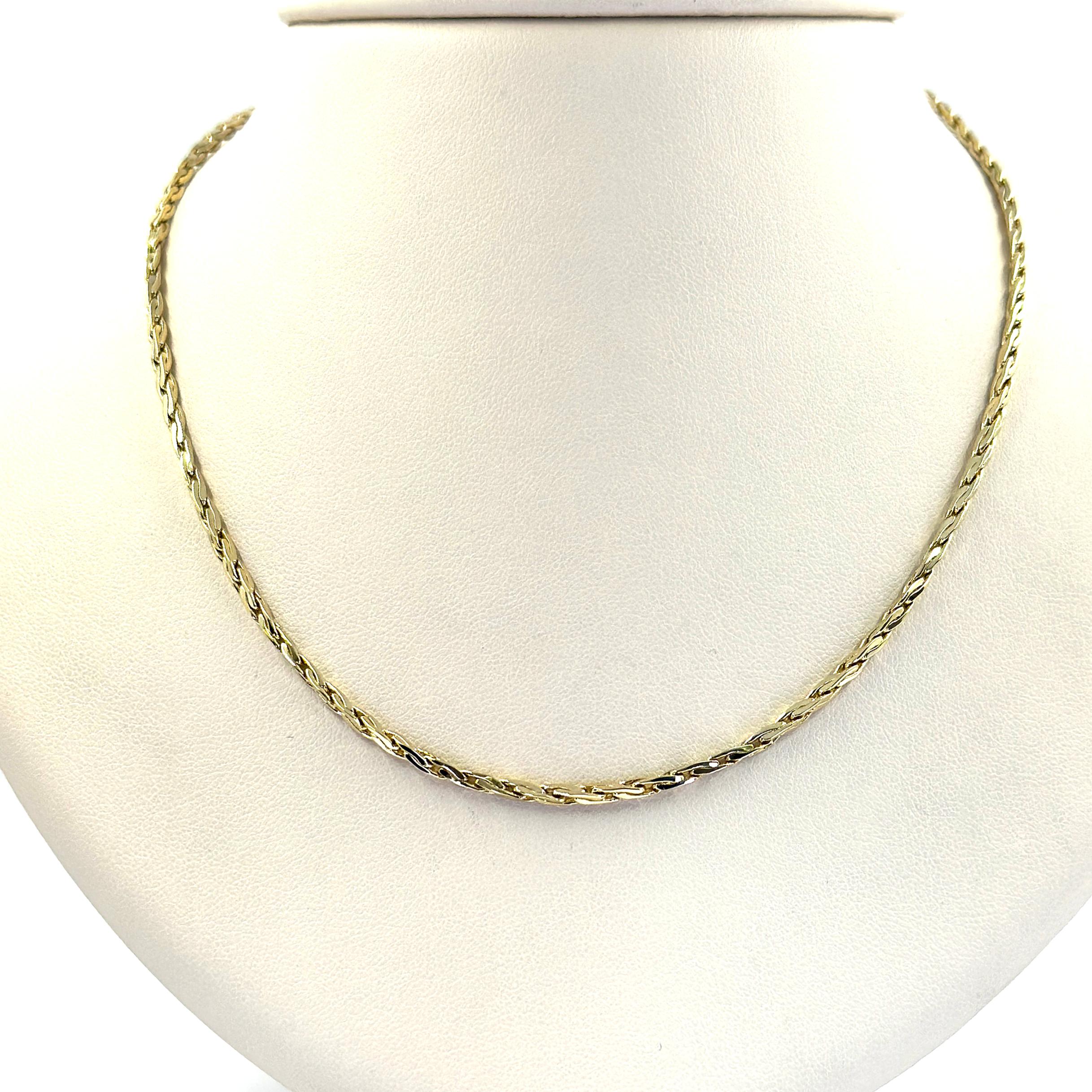Gucci 18 Karat Yellow Gold Chain Measuring 1.75mm Wide and 18 Inches Long with Lobster Clasp. Finished Weight is 14.2 Grams.