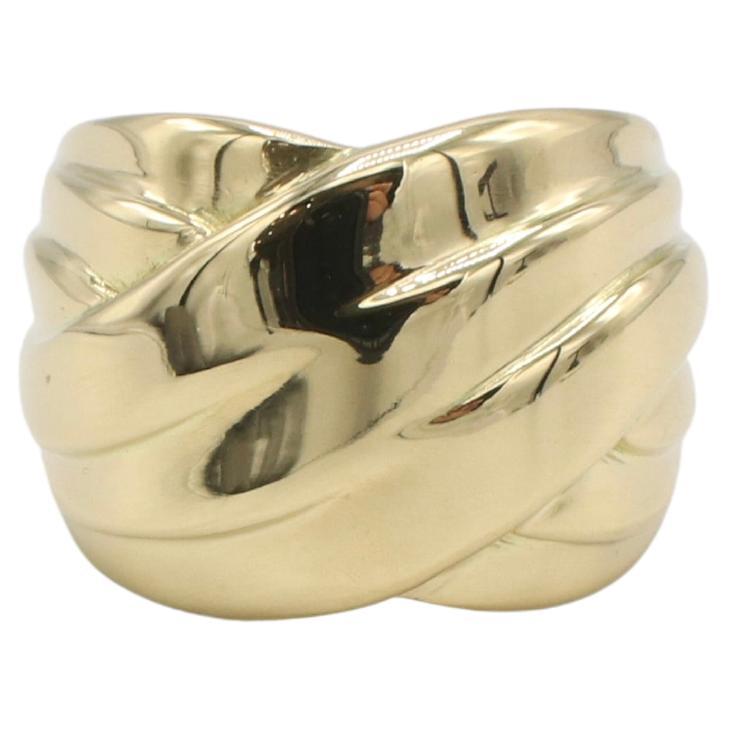 GUCCI 18 Karat Yellow Gold Crossover Wide Band Ring For Sale