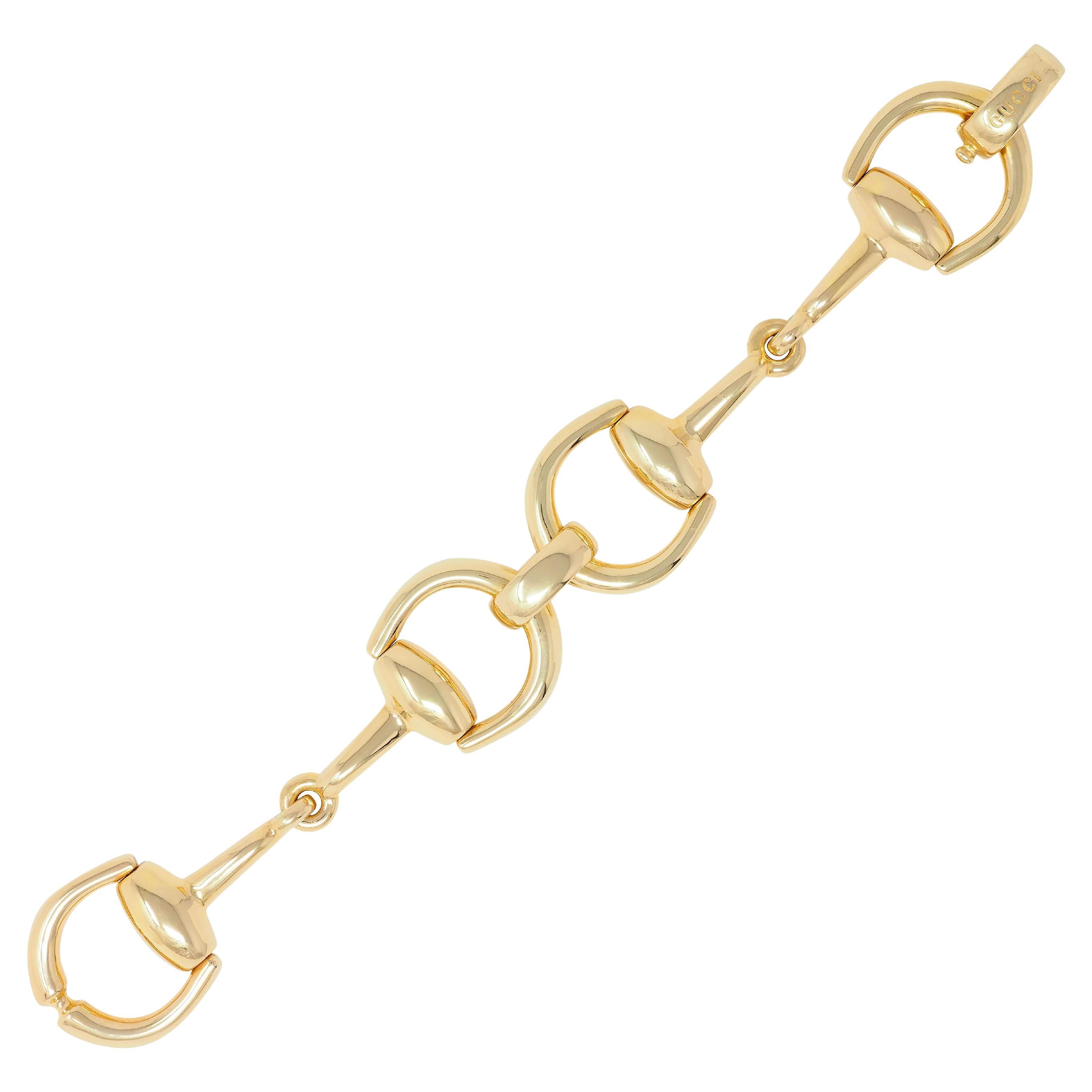 Gucci 18 Karat Yellow Gold Horsebit Vintage Link Bracelet For Sale