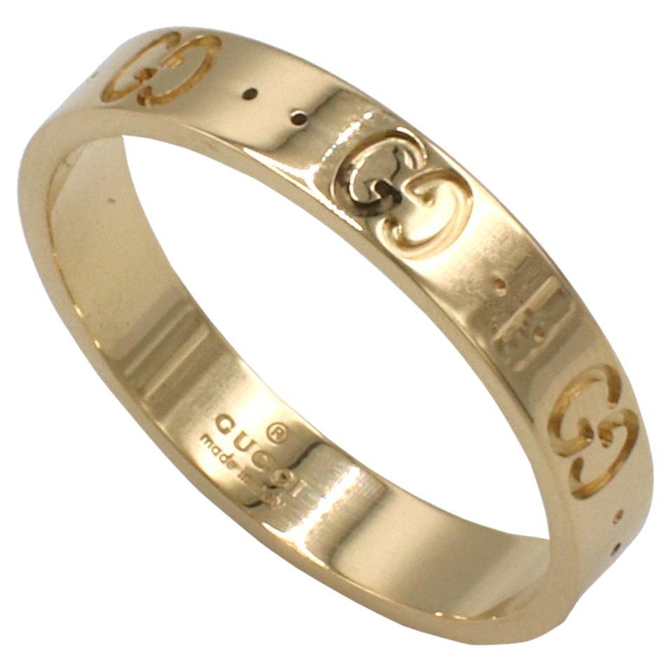 GUCCI 18 Karat Yellow Gold Icon Thin Band Ring 
Metal: 18k yellow gold
Weight: 4.49 grams
Width: 4mm
Height: 1mm
Size: 10 (US)
Signed: GUCCI made in italy 22 ICON Au750 
Retail: $1020 USD