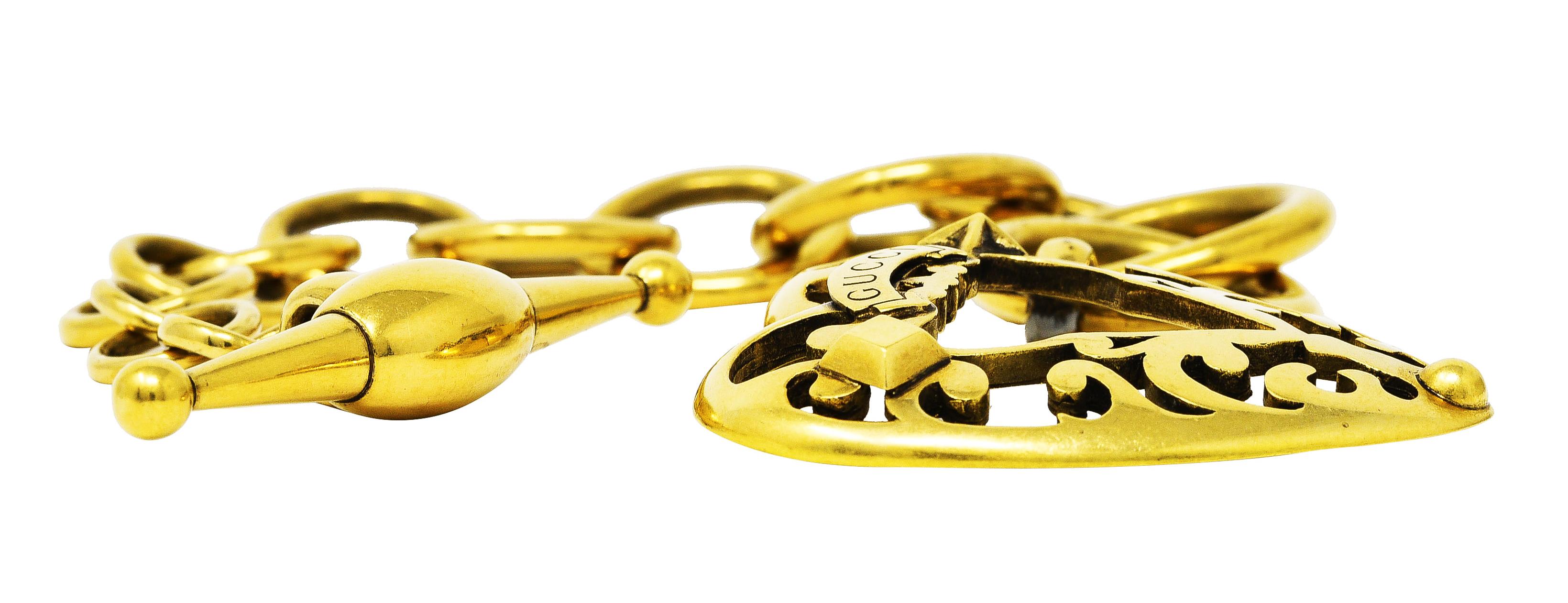 Gucci 18 Karat Yellow Gold Oversized Vintage Heart Toggle Bracelet 2