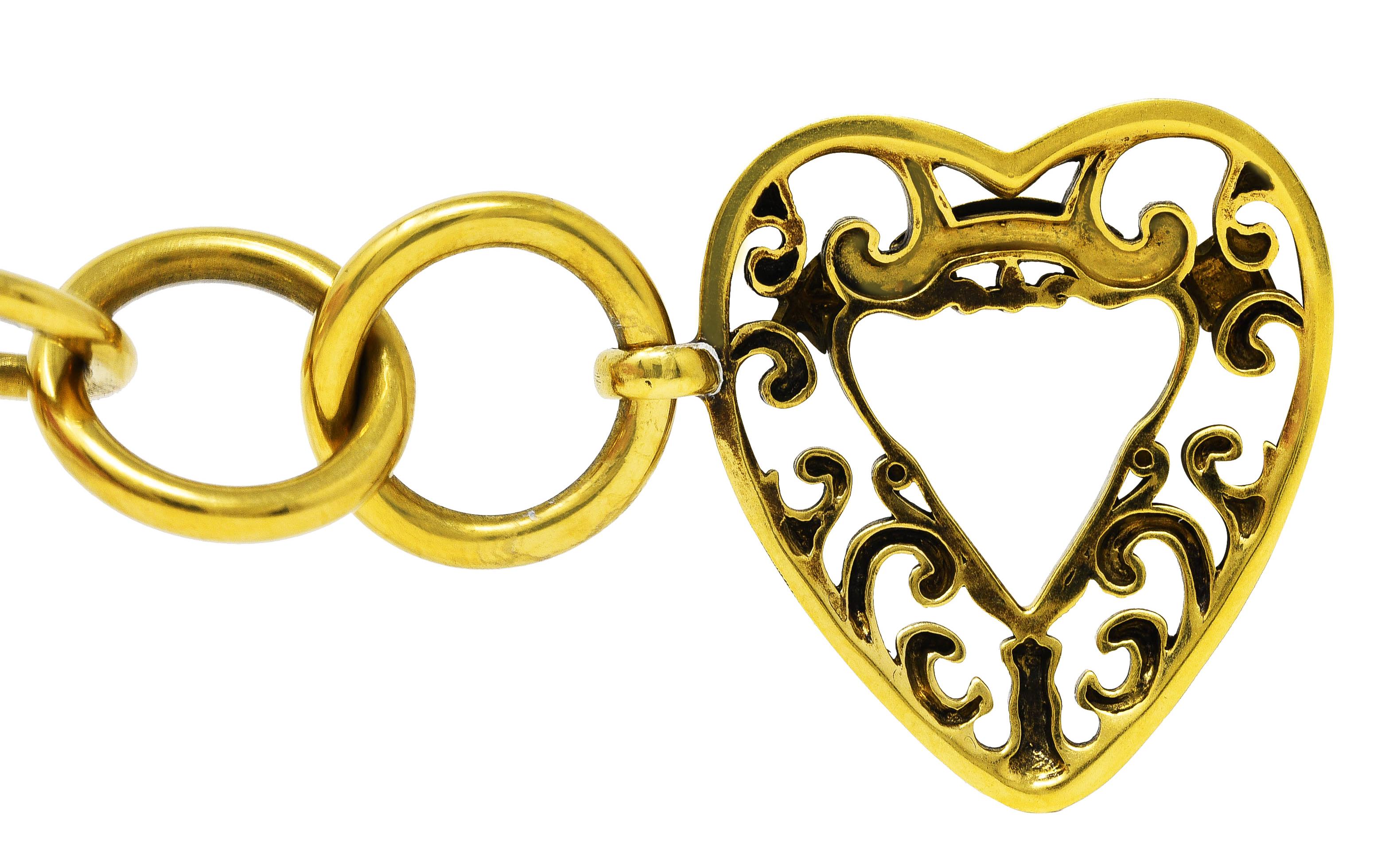 Gucci 18 Karat Yellow Gold Oversized Vintage Heart Toggle Bracelet In Excellent Condition In Philadelphia, PA