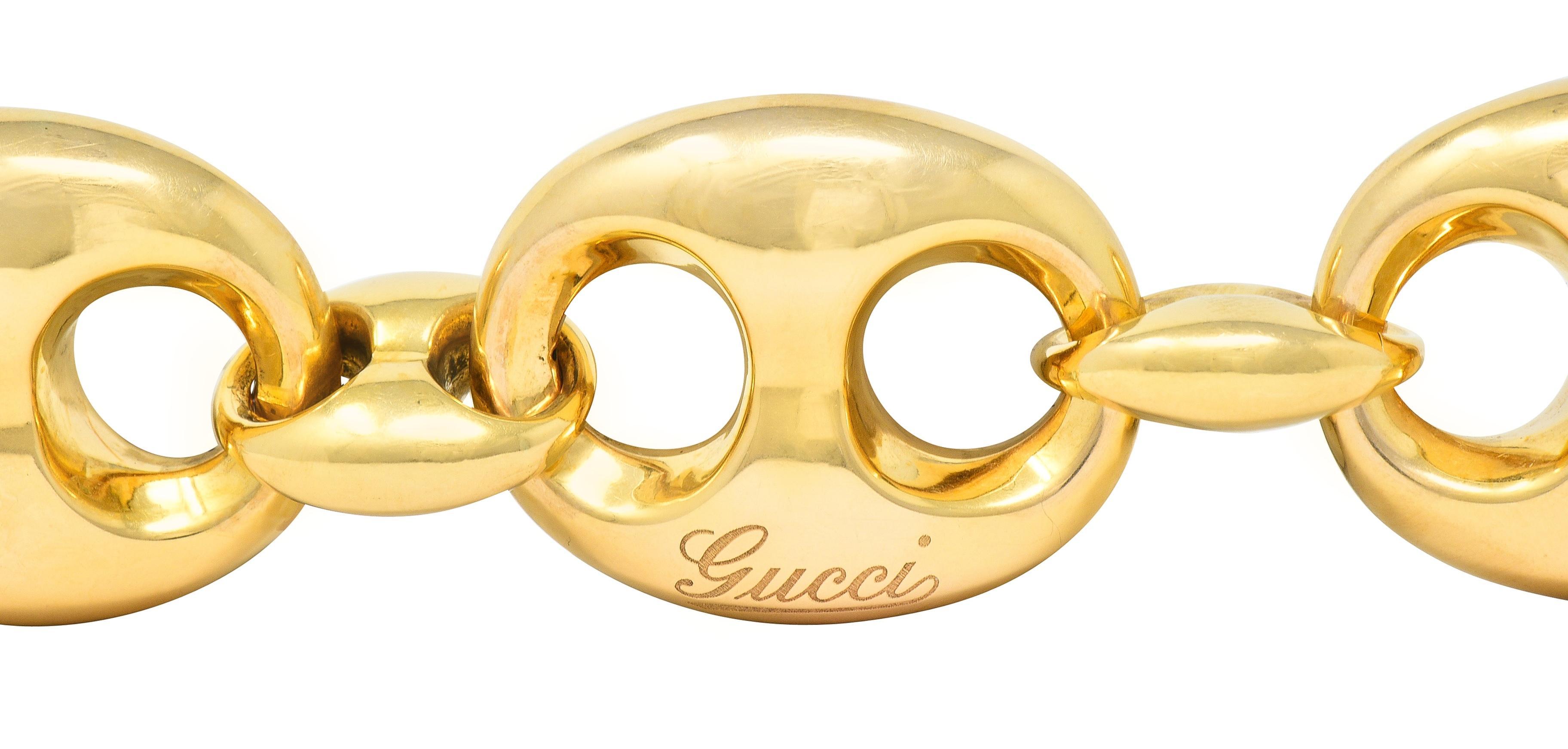Gucci 18 Karat Yellow Gold Puffy Mariner Vintage Link Bracelet In Excellent Condition In Philadelphia, PA