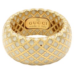 Gucci 18 Karat Yellow Gold White Enamel Diamantissima Ring
