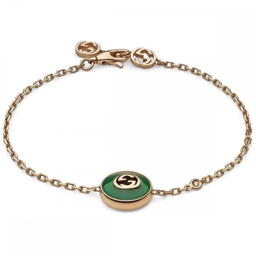 Gucci 18ct Rose Gold Green Agate Interlocking G Bracelet YBA786556002 In New Condition For Sale In Wilmington, DE