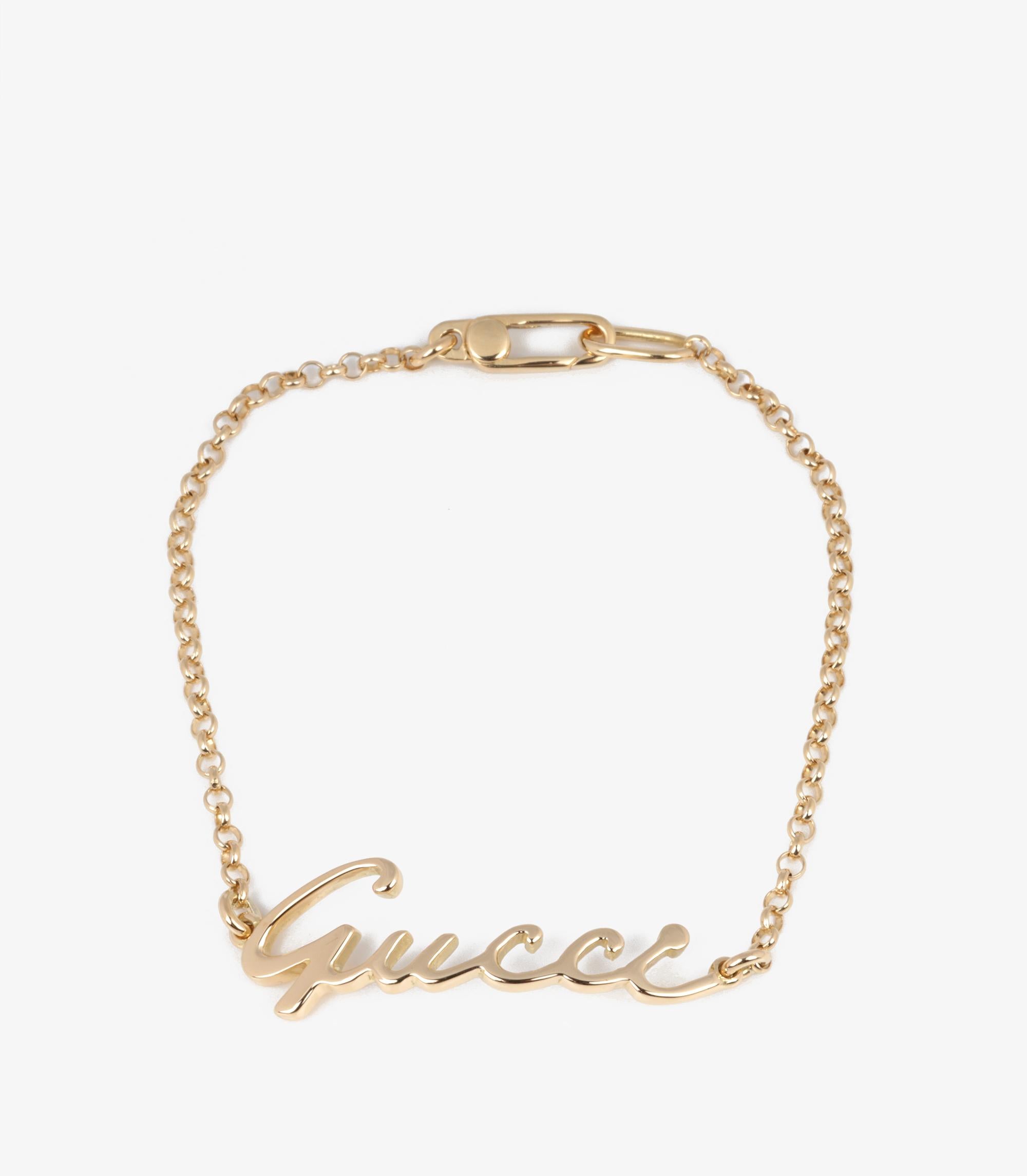 Gucci 18ct Yellow Gold Script Bracelet In Good Condition For Sale In Bishop's Stortford, Hertfordshire