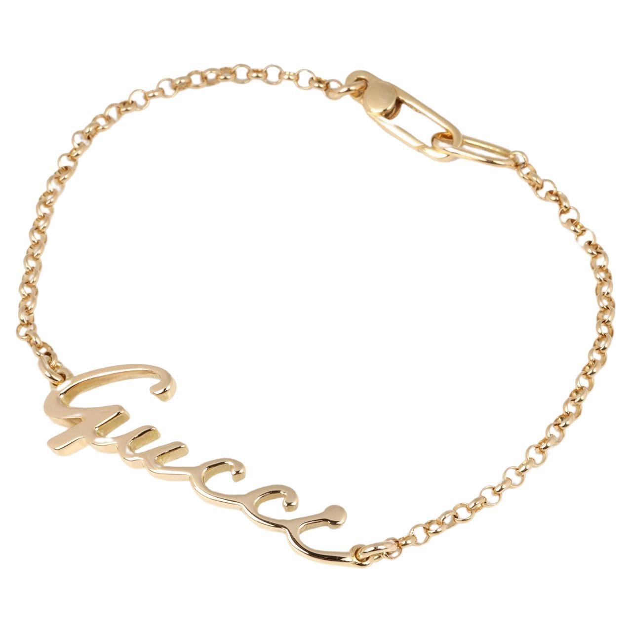 Gucci 18ct Yellow Gold Script Bracelet For Sale