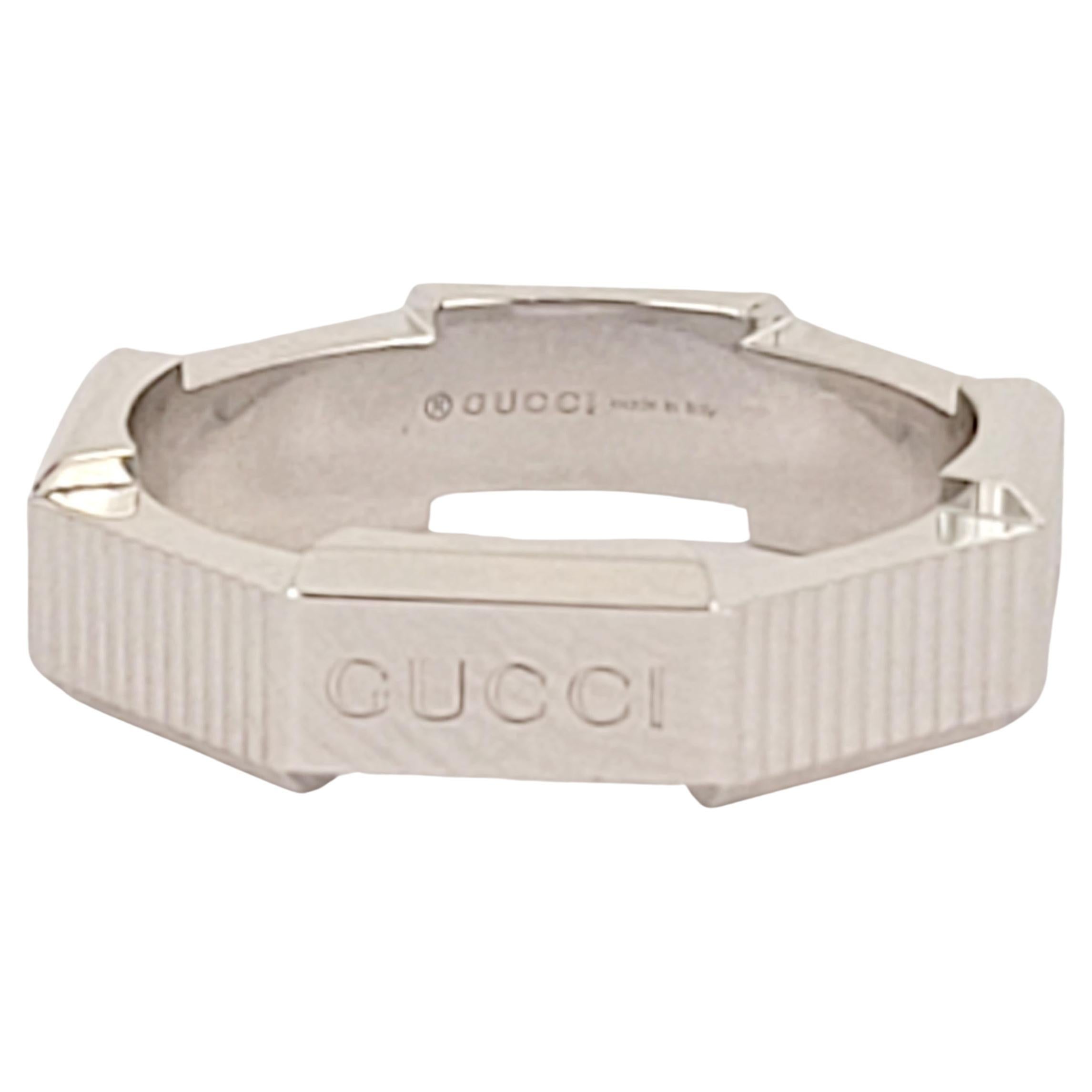 Gucci 18K/750 White Gold Link To Love Striped Ring Size 5.5