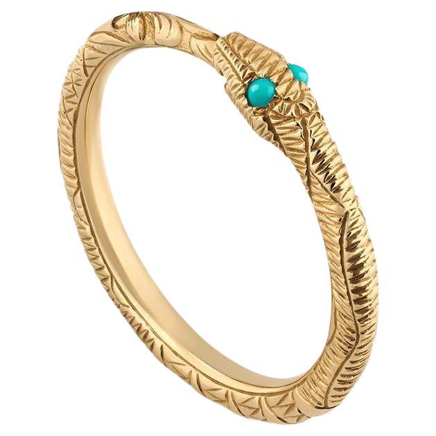 Gucci 18k Ouroboros Snake Ring with Turquoise
