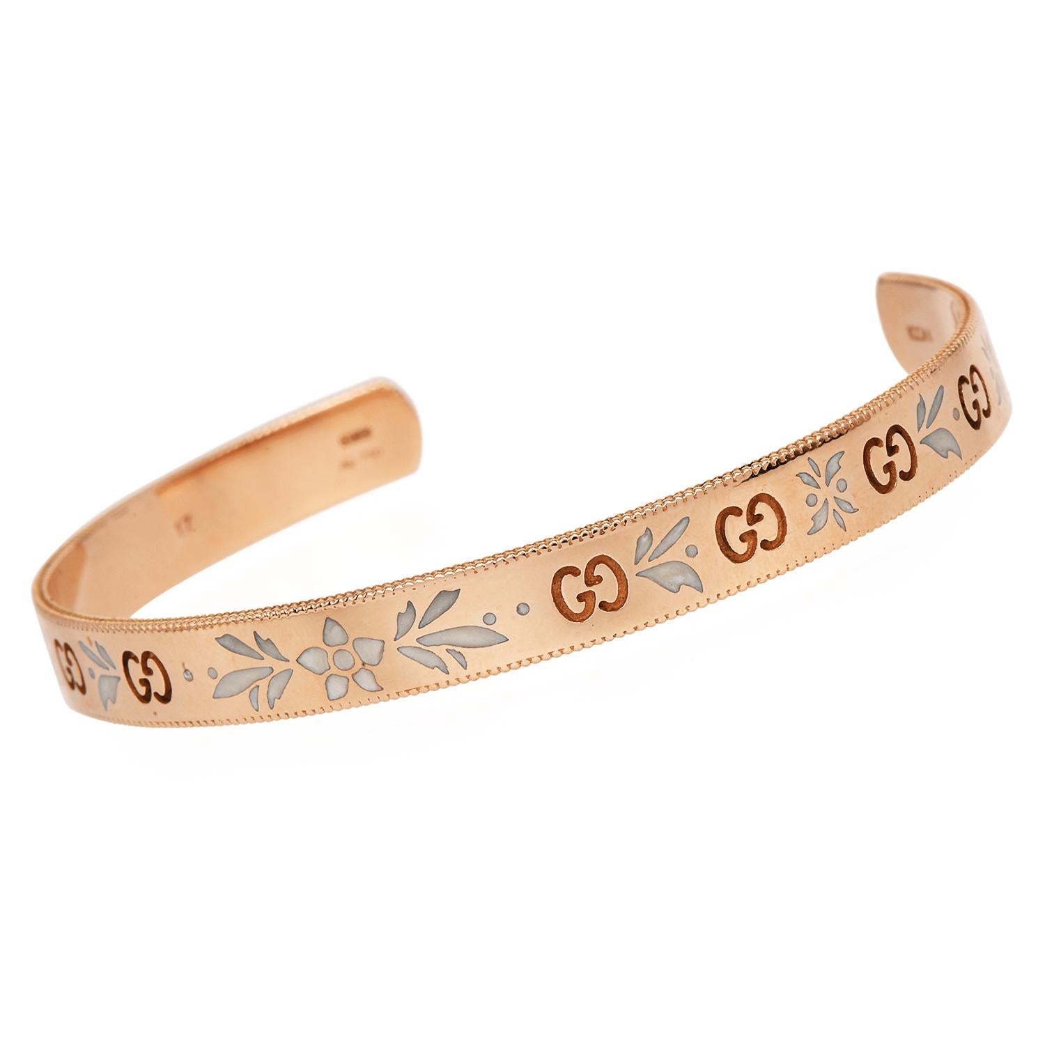 Gucci 18K Rose Gold Enamel Icon Blossom Bracelet in vendita 3