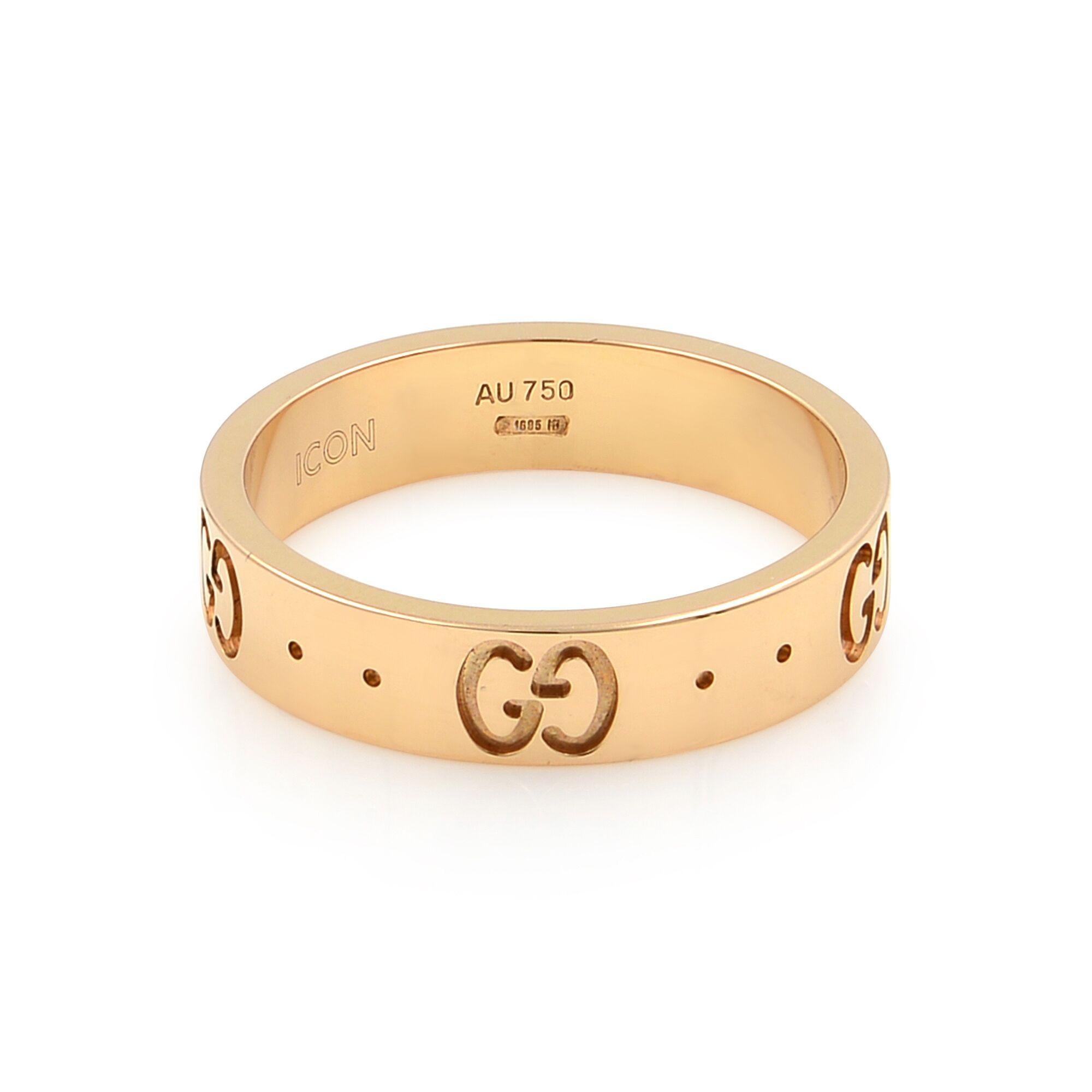 Gucci 18 Karat Rose Gold Icon Thin Band Ring In Excellent Condition In New York, NY