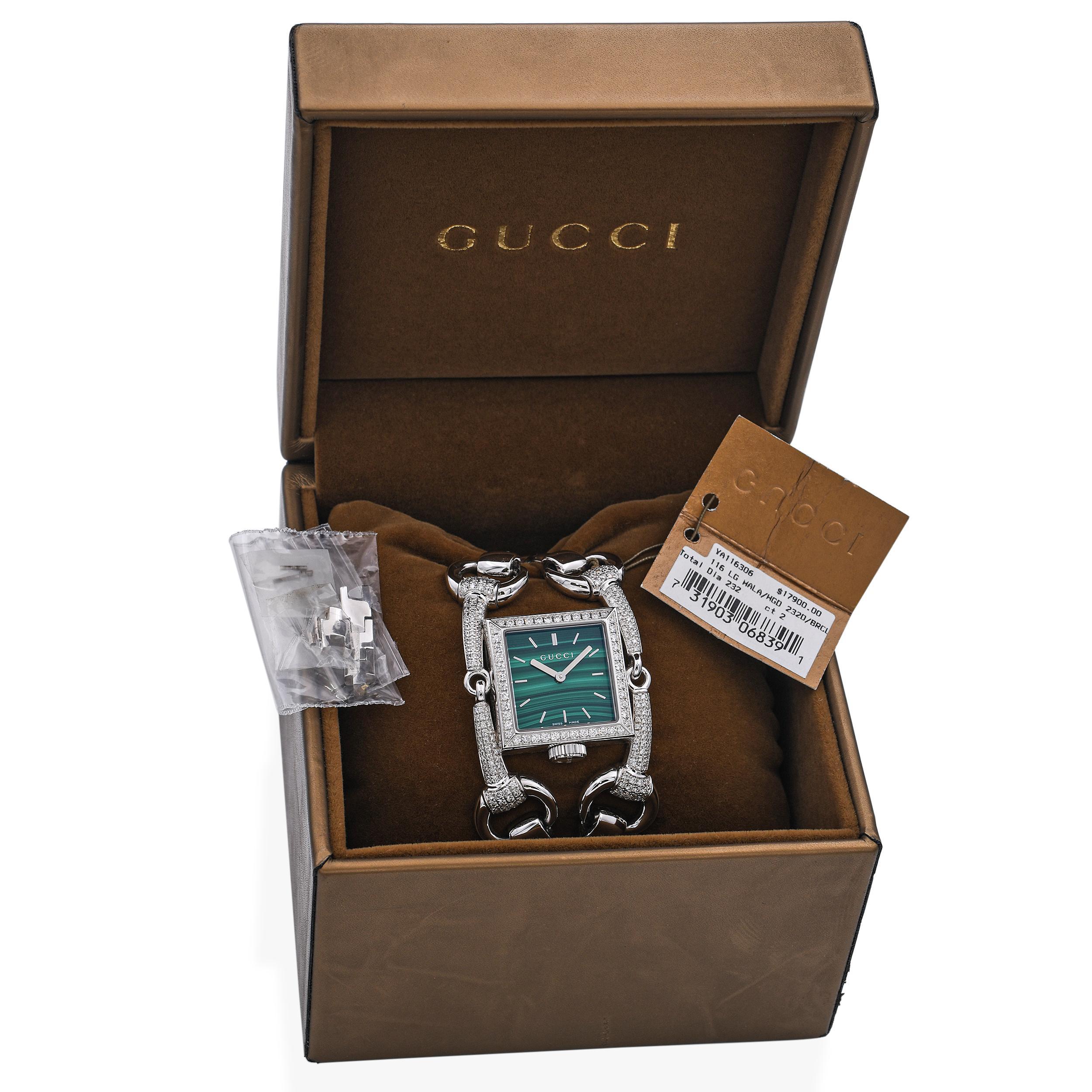Taglio brillante Orologio Gucci da donna in oro bianco 18k 116 Signoria con diamanti incastonati YA116306 in vendita