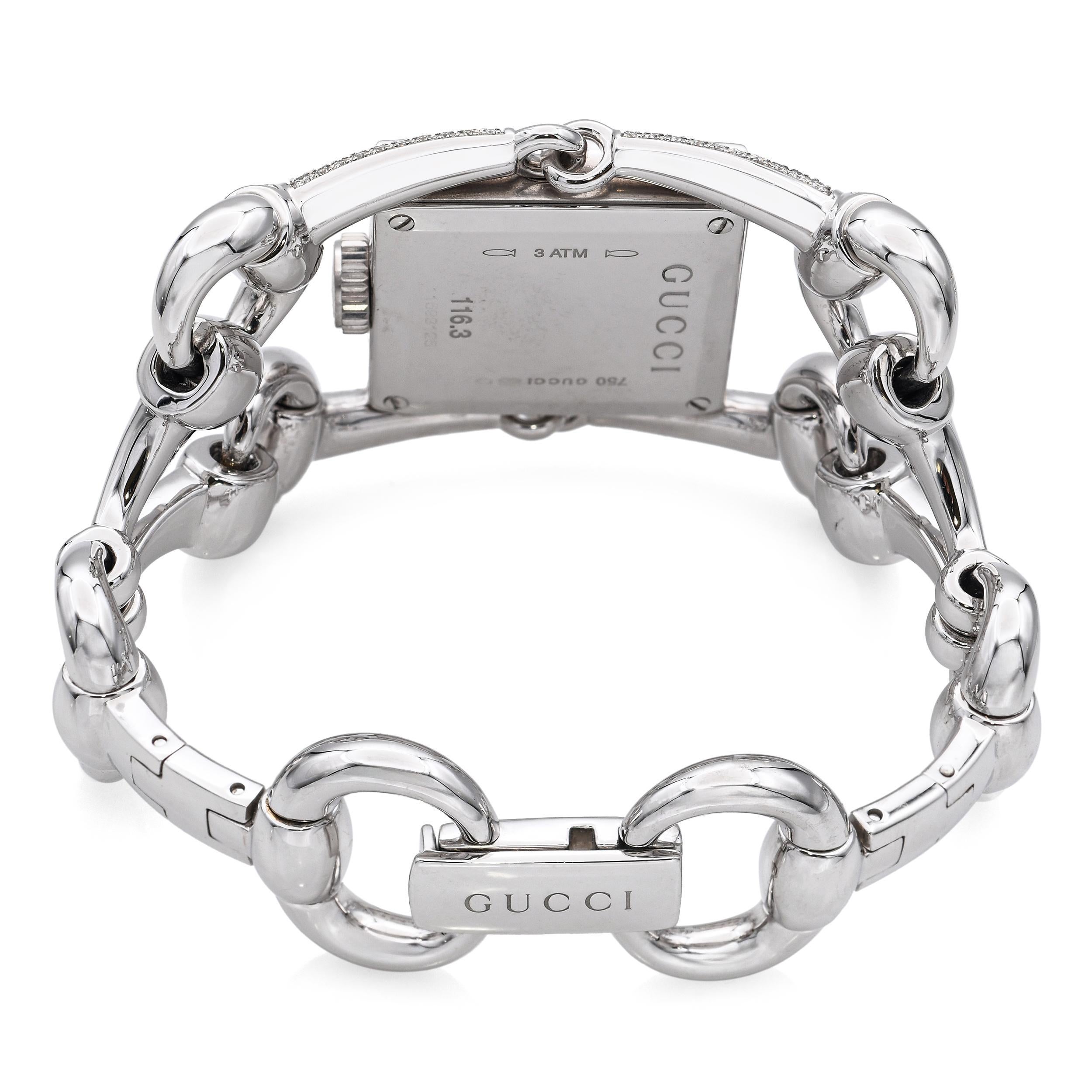 Orologio Gucci da donna in oro bianco 18k 116 Signoria con diamanti incastonati YA116306 in vendita 1