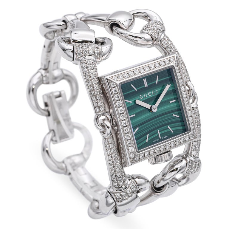 Gucci 18k White Gold 116 Signoria Diamond Set Women's Watch