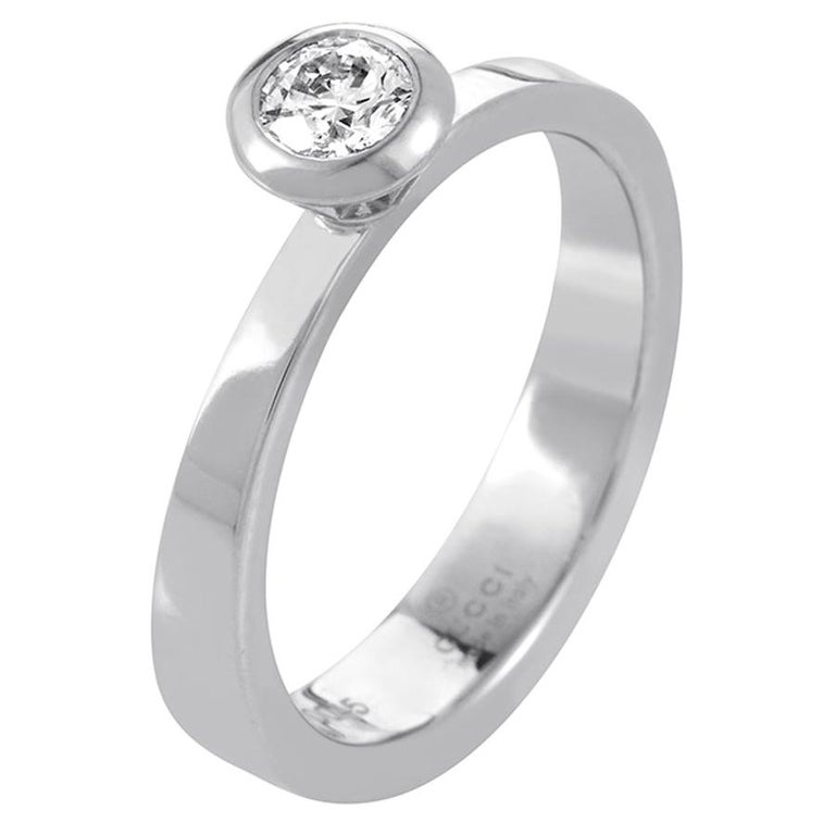 Gucci 18 Karat White Gold .33 Carat Diamond Solitaire Engagement Ring ...