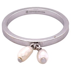 Gucci 18K White Gold Dangling Pearl Ring