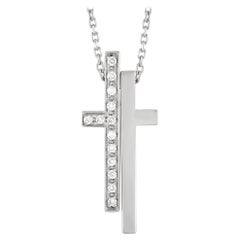 Gucci 18K White Gold Diamond Cross Pendant Necklace