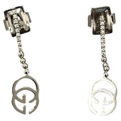 Gucci 18k White Gold & Diamond GG Drop Earrings 18ct White Gold