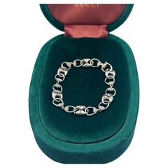 Gucci 18k Oro Blanco y Diamantes Horse Bit Pulsera Con Caja Original