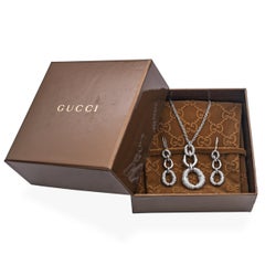 Gucci 18k White Gold Diamond Interlocking Circle Earrings and Necklace Set