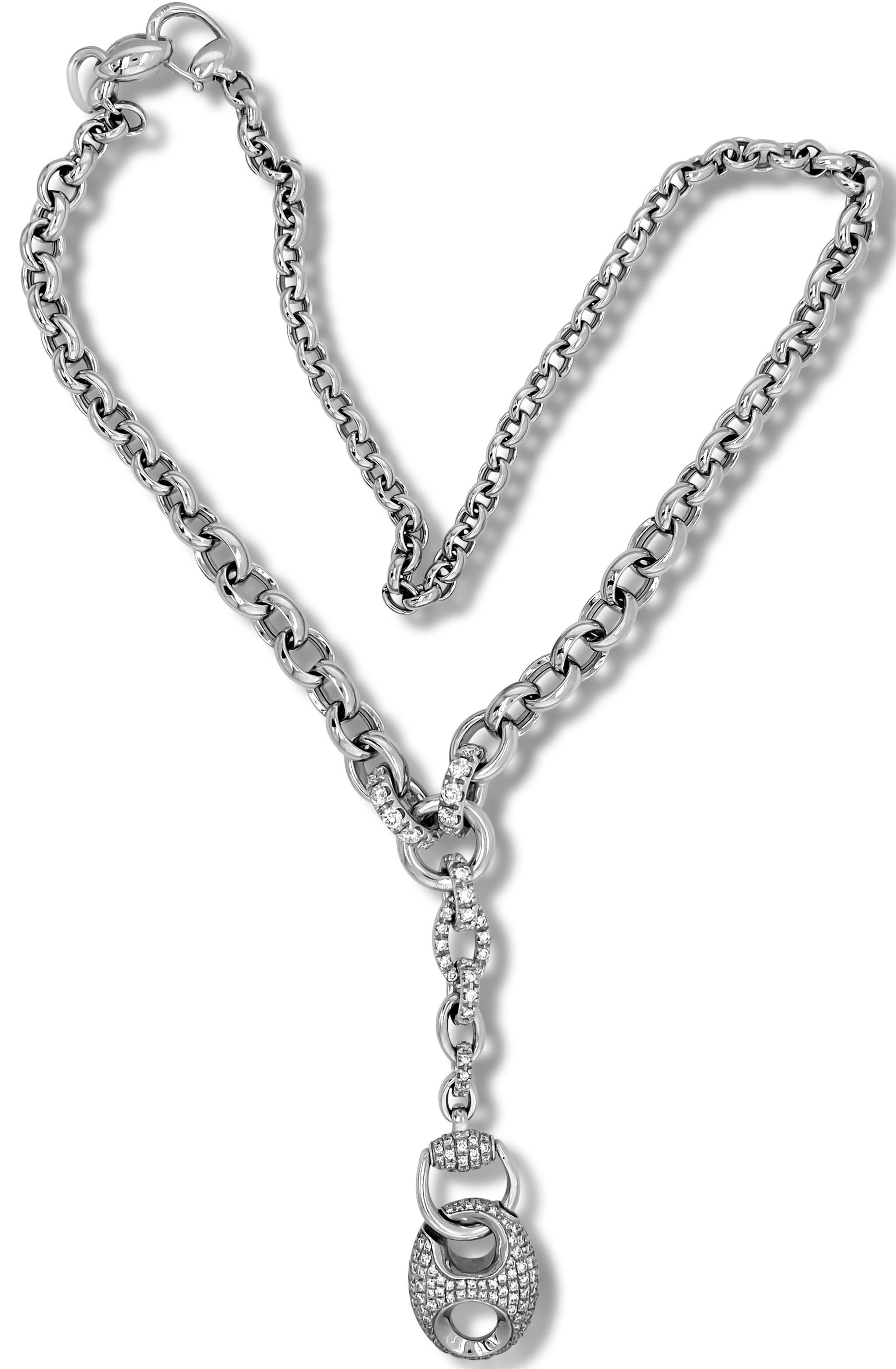 Gucci 18K White Gold Diamond Oval Link Long Chain Drop Pendant Necklace

Orignial GUCCI. Signature is on the clasp.

2.75 carat diamonds total weight

18 inch neck length. 3 inch drop.