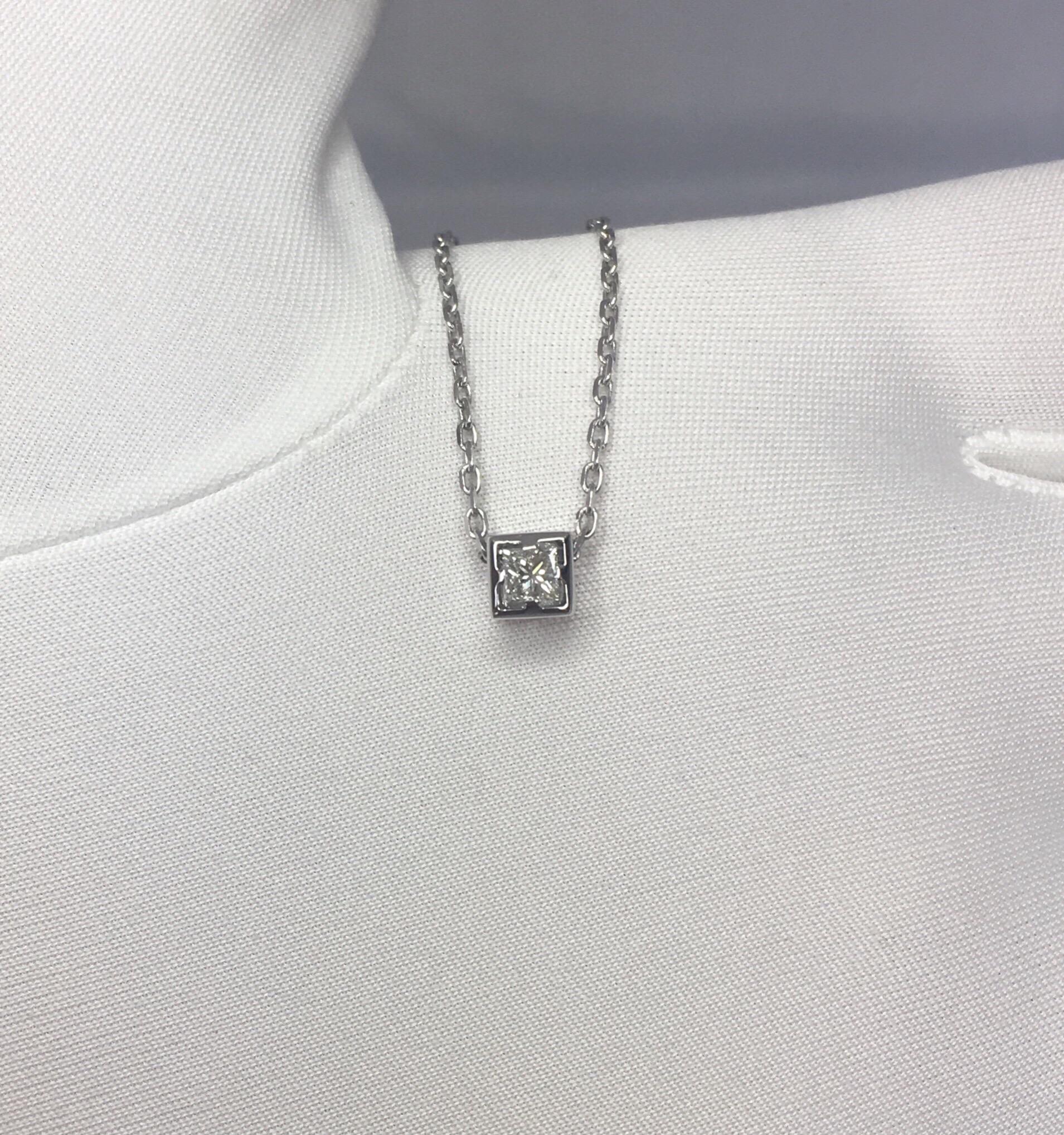 GUCCI 18k White Gold Diamond Square Princess Cut Pendant Necklace Made in Italy 6