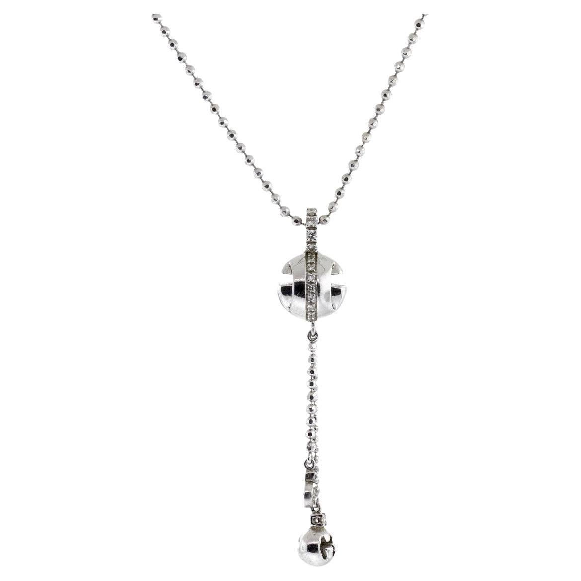 Gucci 18k White Gold "G" Ball Drop Diamond Necklace For Sale