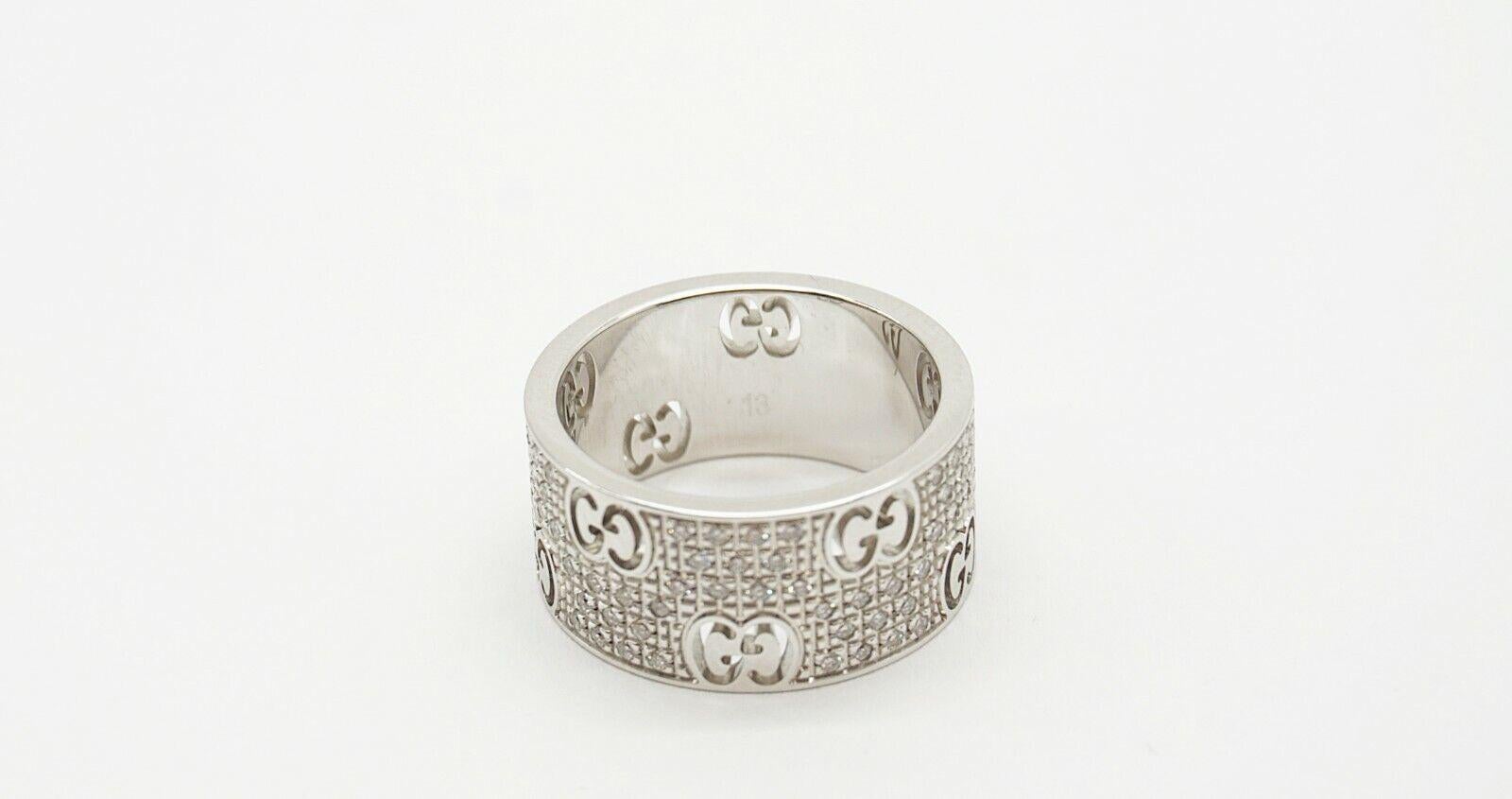 Gucci 18K White Gold Icon Stardust Diamond Band Ring Size 6.5, 8.9g For Sale 5