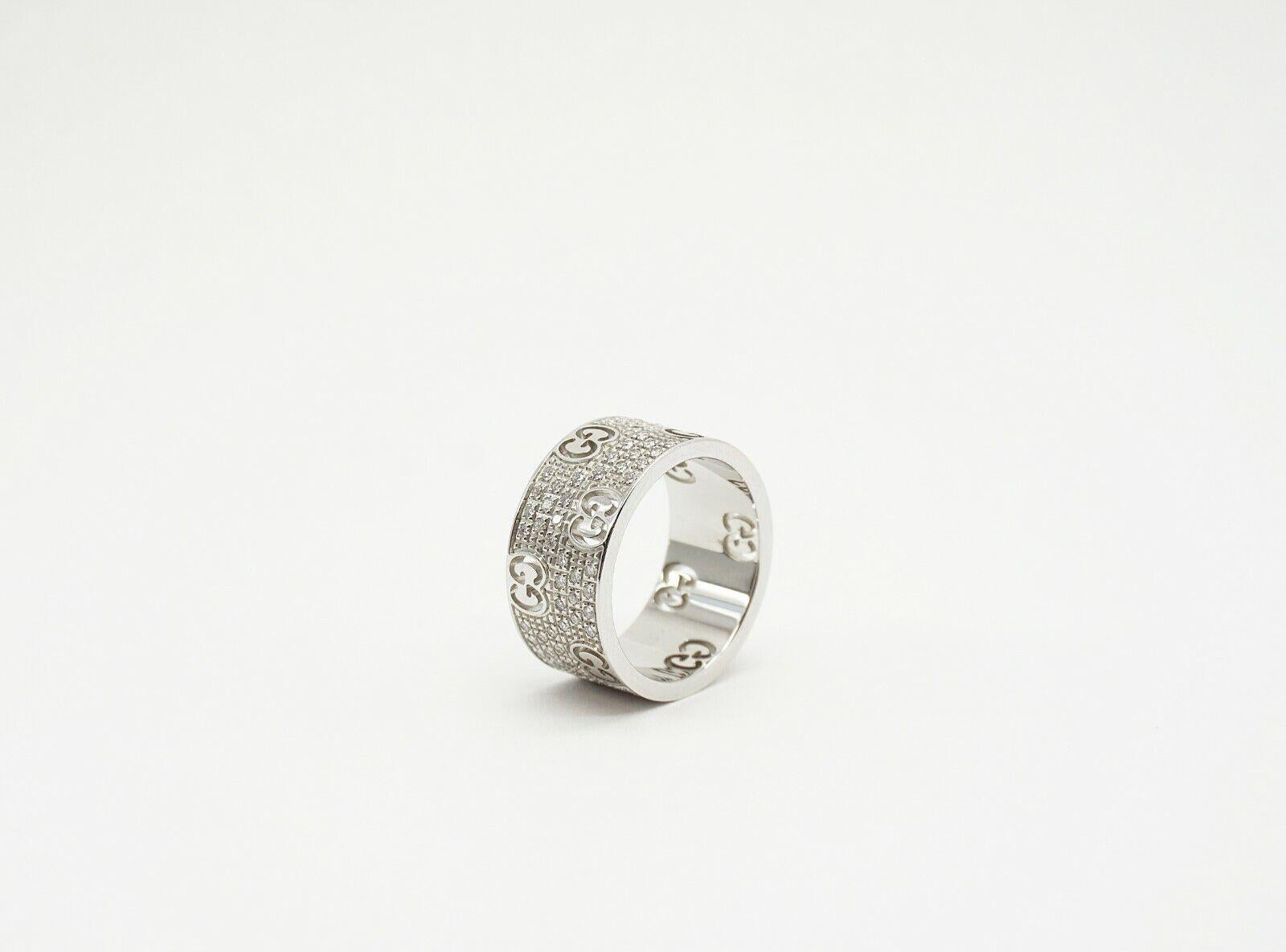 Gucci 18K White Gold Icon Stardust Diamond Band Ring Size 6.5, 8.9g For Sale 1