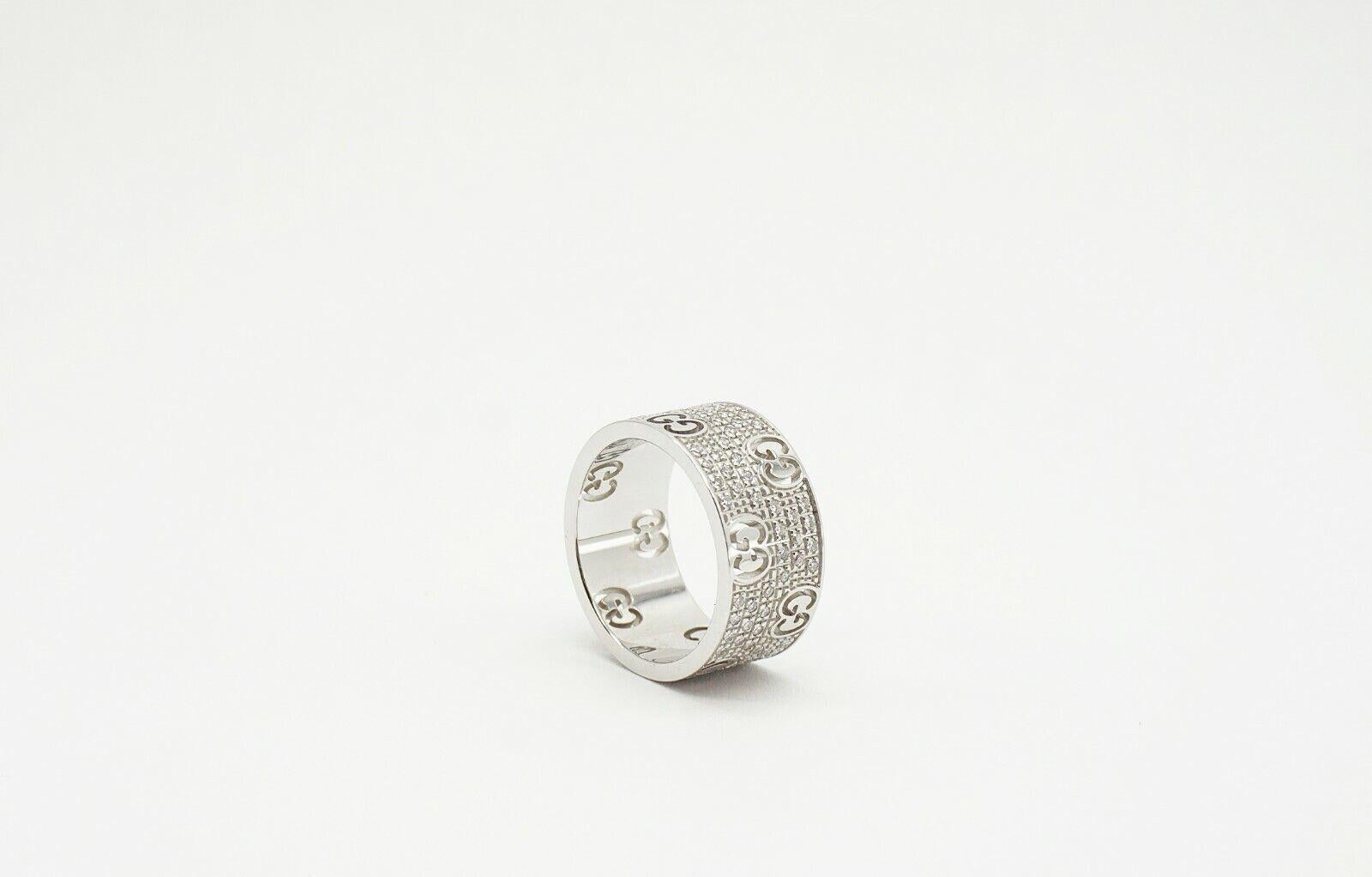 Gucci 18K White Gold Icon Stardust Diamond Band Ring Size 6.5, 8.9g For Sale 2
