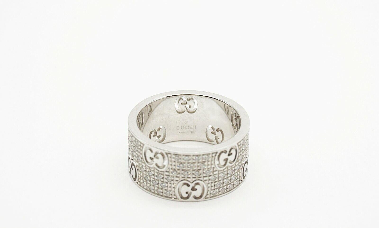Gucci 18K White Gold Icon Stardust Diamond Band Ring Size 6.5, 8.9g For Sale 3