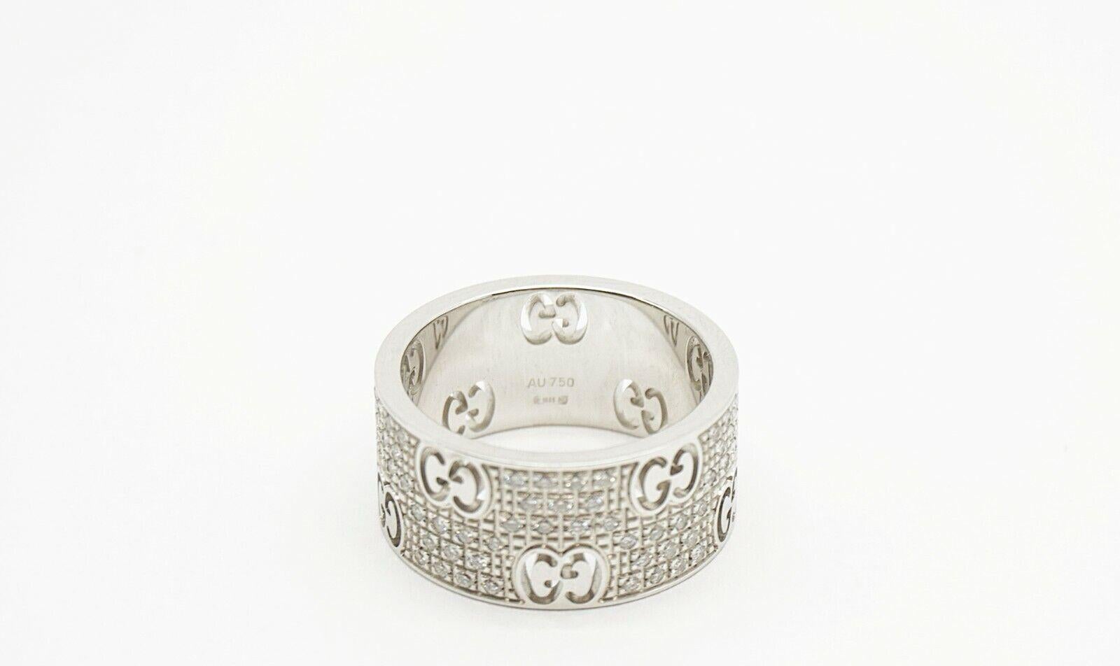 Gucci 18K White Gold Icon Stardust Diamond Band Ring Size 6.5, 8.9g For Sale 4