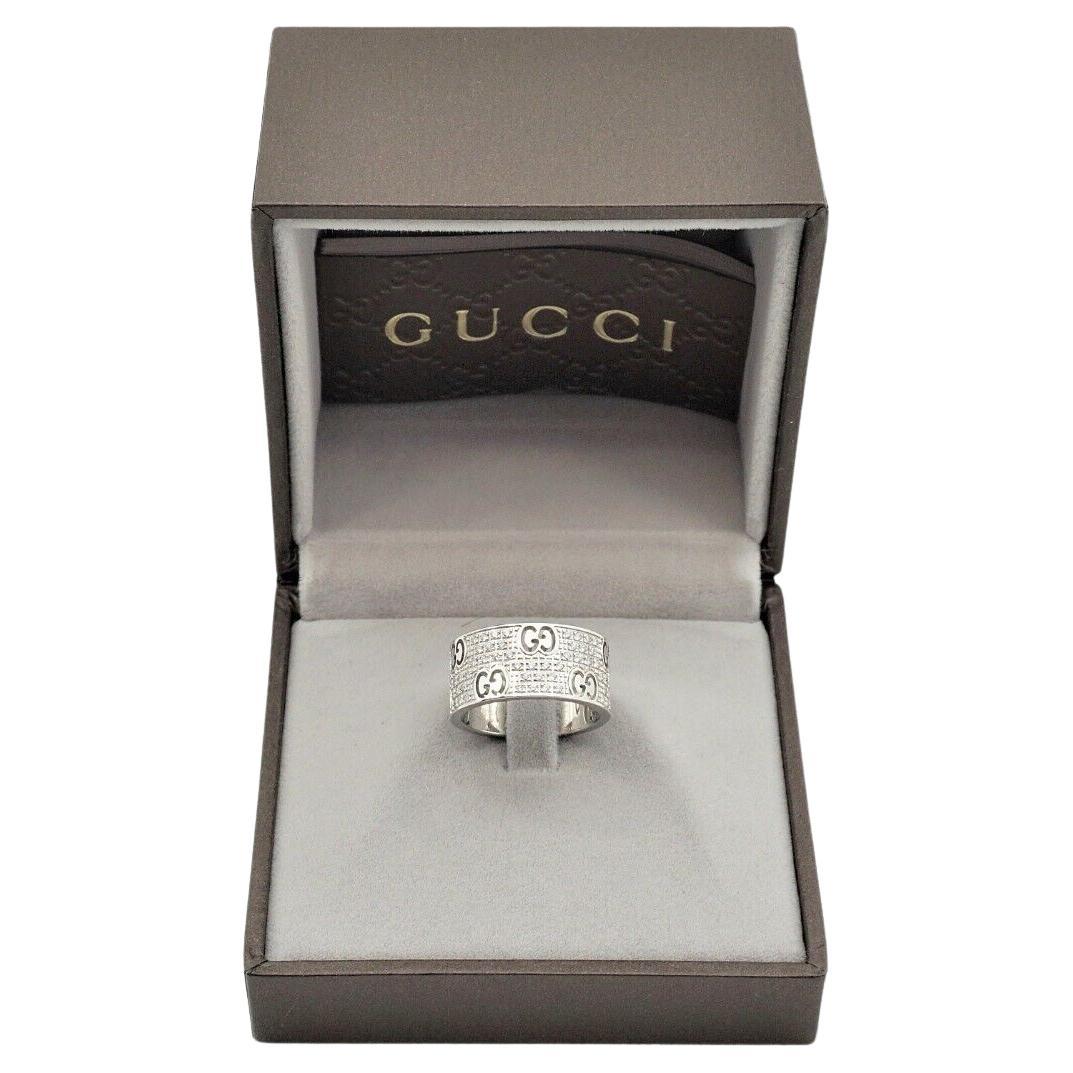 Gucci 18K White Gold Icon Stardust Diamond Band Ring Size 6.5, 8.9g