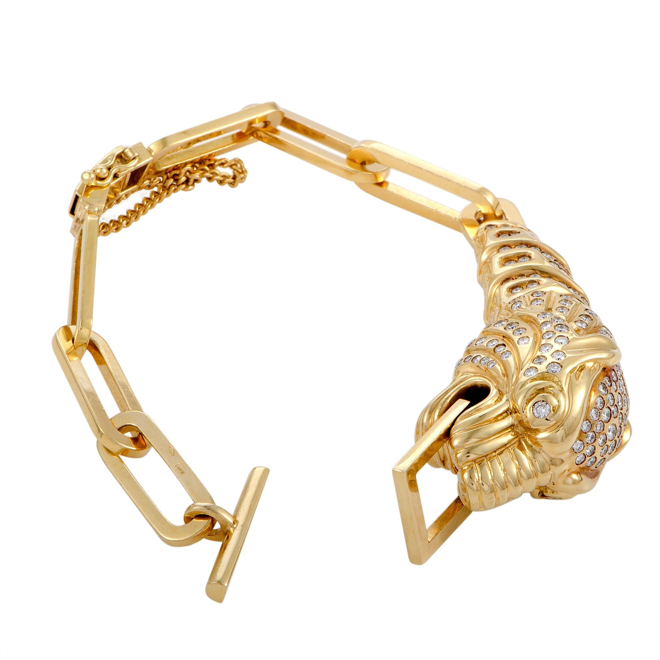 Women's Gucci 18 Karat Yellow Gold and Diamond Panther Bracelet