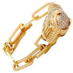 Gucci 18 Karat Yellow Gold and Diamond Panther Bracelet