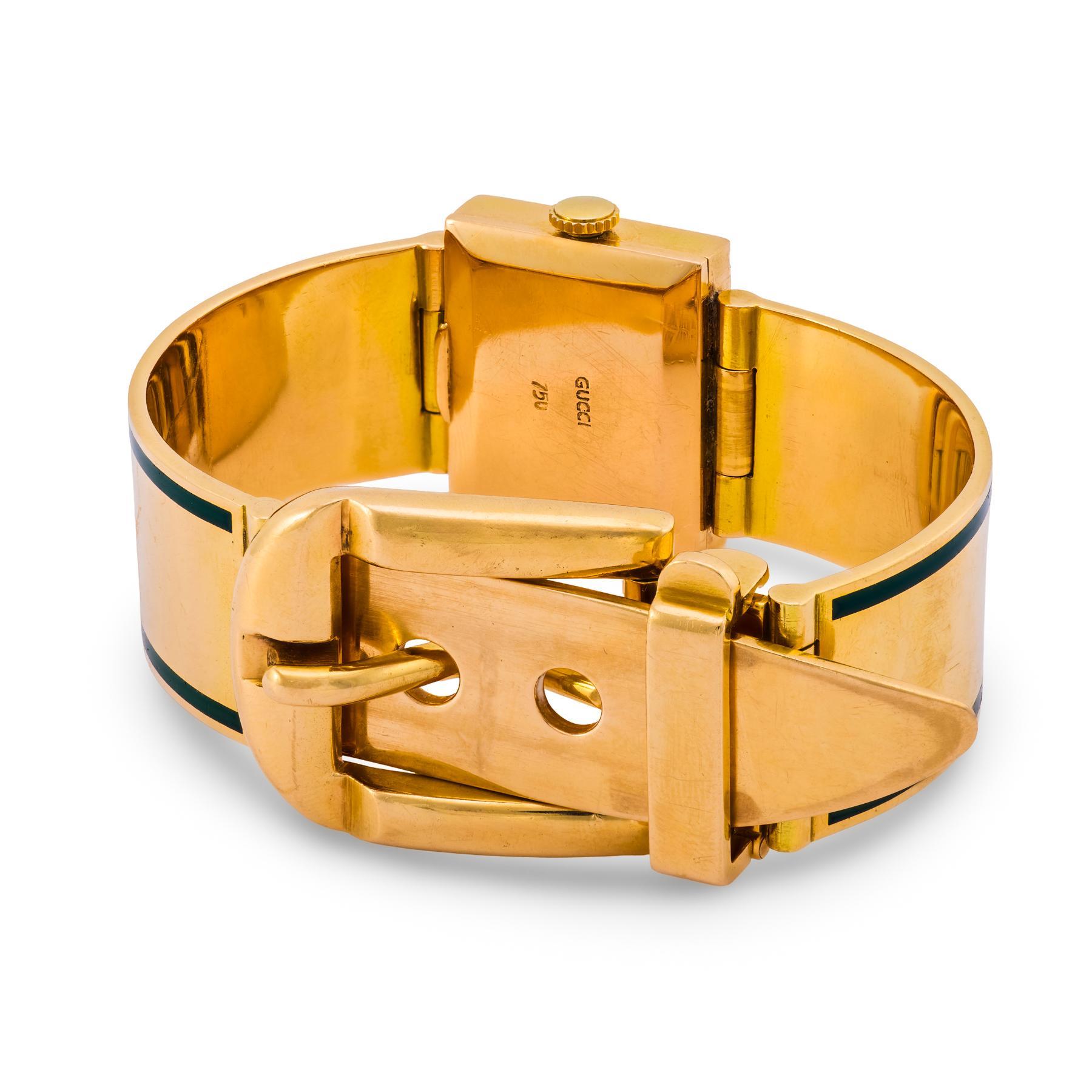 Orologio Gucci in oro giallo 18 carati e smalto verde in vendita 1