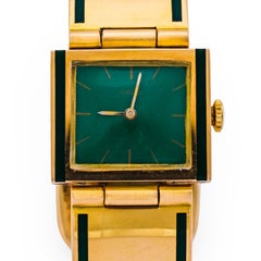 Gucci 18k yellow gold and green enamel watch