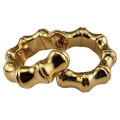 Gucci 18K Yellow Gold Bamboo Huggie Hoop Earrings #22977