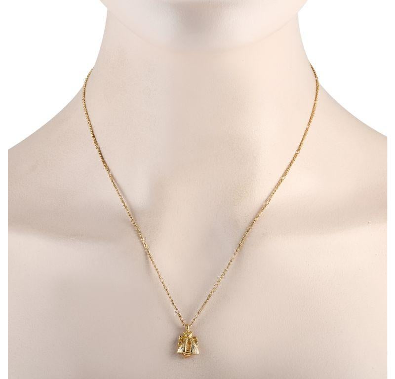 This Gucci necklace will add a touch of luxury to any outfit. The iconic 18K Yellow Gold bee pendant measures 0.65” long by 0.45” wide and comes suspended on a sleek 19.5” chain with secure lobster clasp closure. 
 
 This jewelry piece is offered in