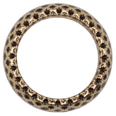 Gucci 18K Yellow Gold Black Enamel Checkered Dome Band Ring