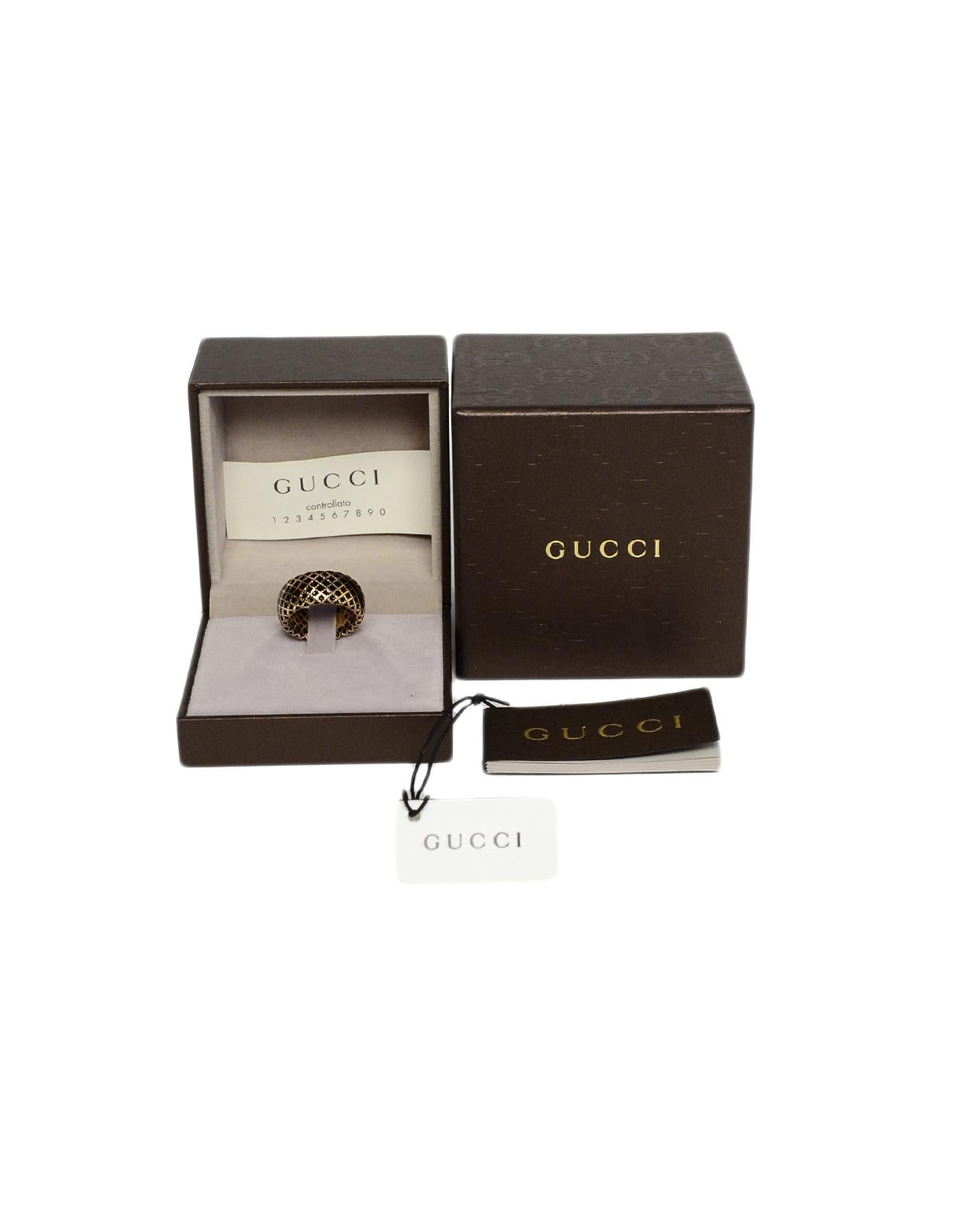 Gucci 18K Yellow Gold/Black Enamel Diamantissima Ring sz 7.25 rt $995 In Excellent Condition In New York, NY