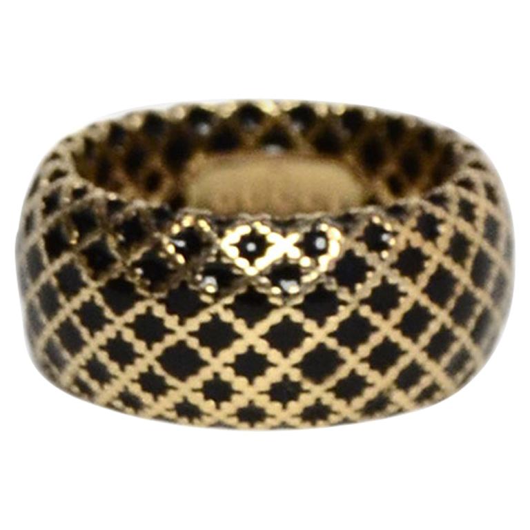 Gucci 18K Yellow Gold/Black Enamel Diamantissima Ring sz 7.25 rt $995