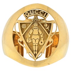 Gucci 18K Yellow Gold Coat of Arms Crest Collection Solid Cuff Bangle Bracelet