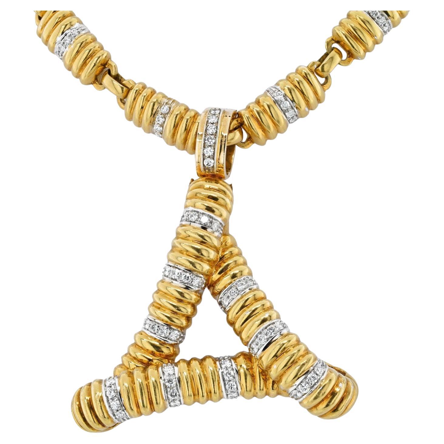 Gucci 18k Gelbgold Diamant A Link und Anhänger Halskette