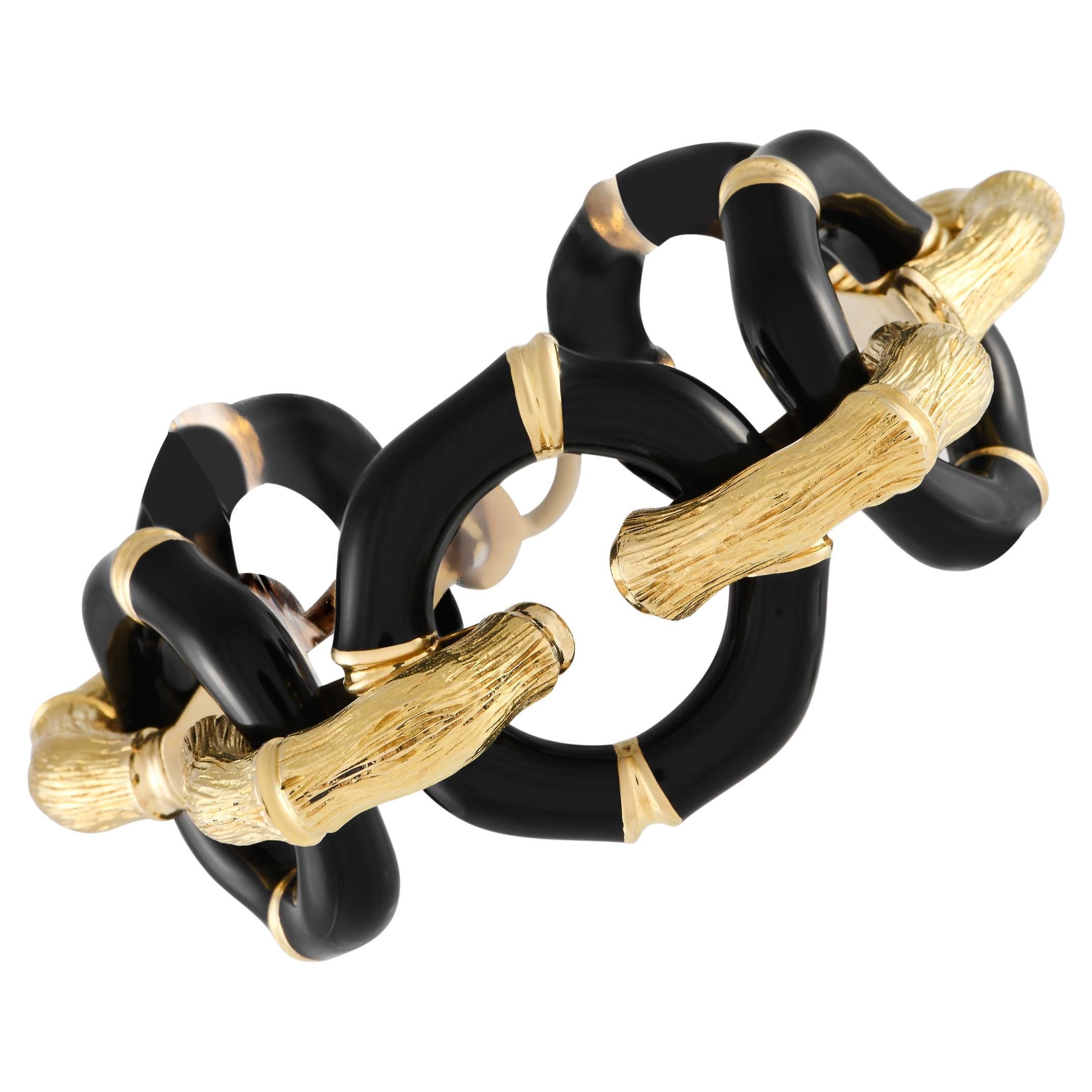 Gucci 18K Yellow Gold Enameled Bamboo Pattern Chain Bracelet