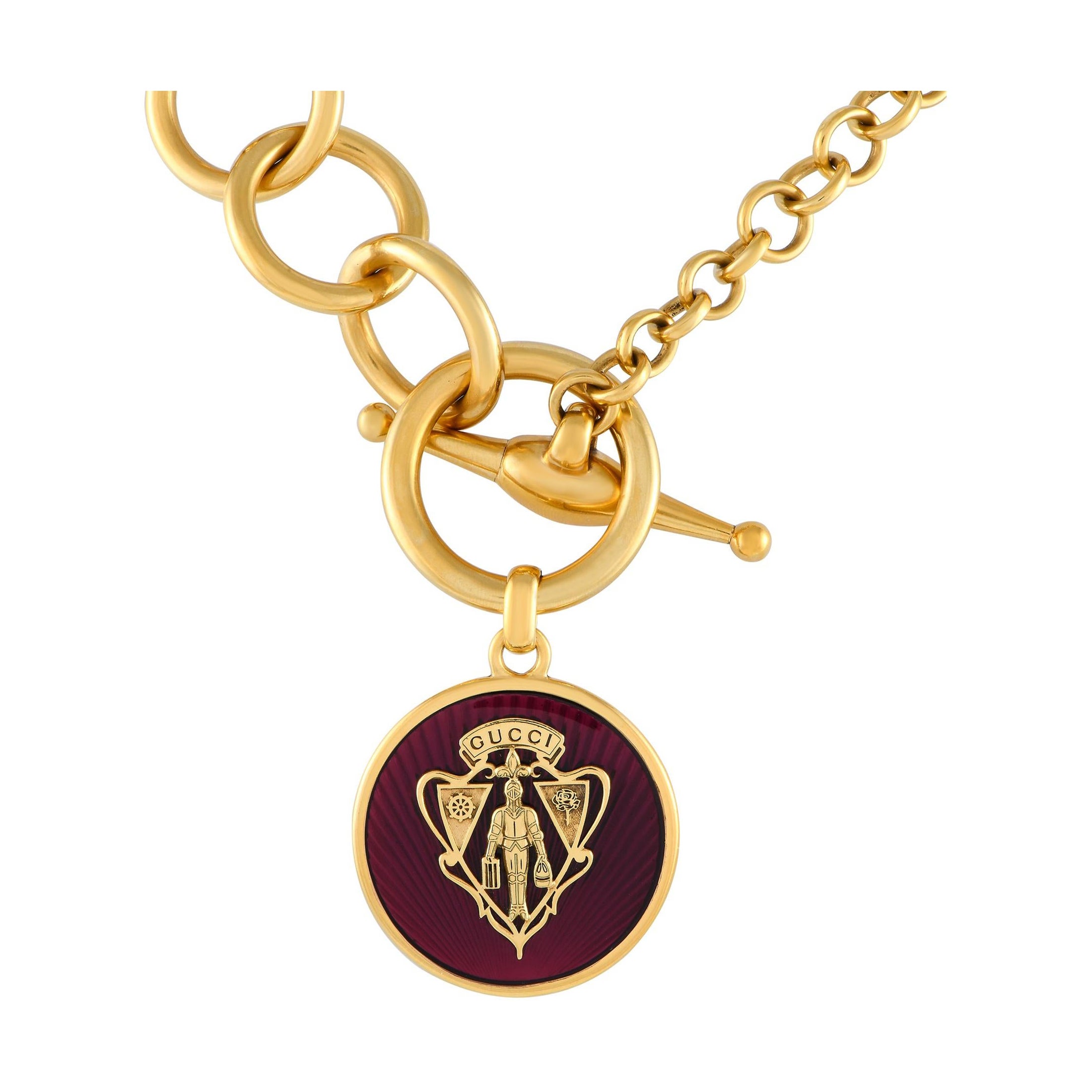Gucci 18 Karat Gelbgold Familienwappen-Medaillon-Halskette