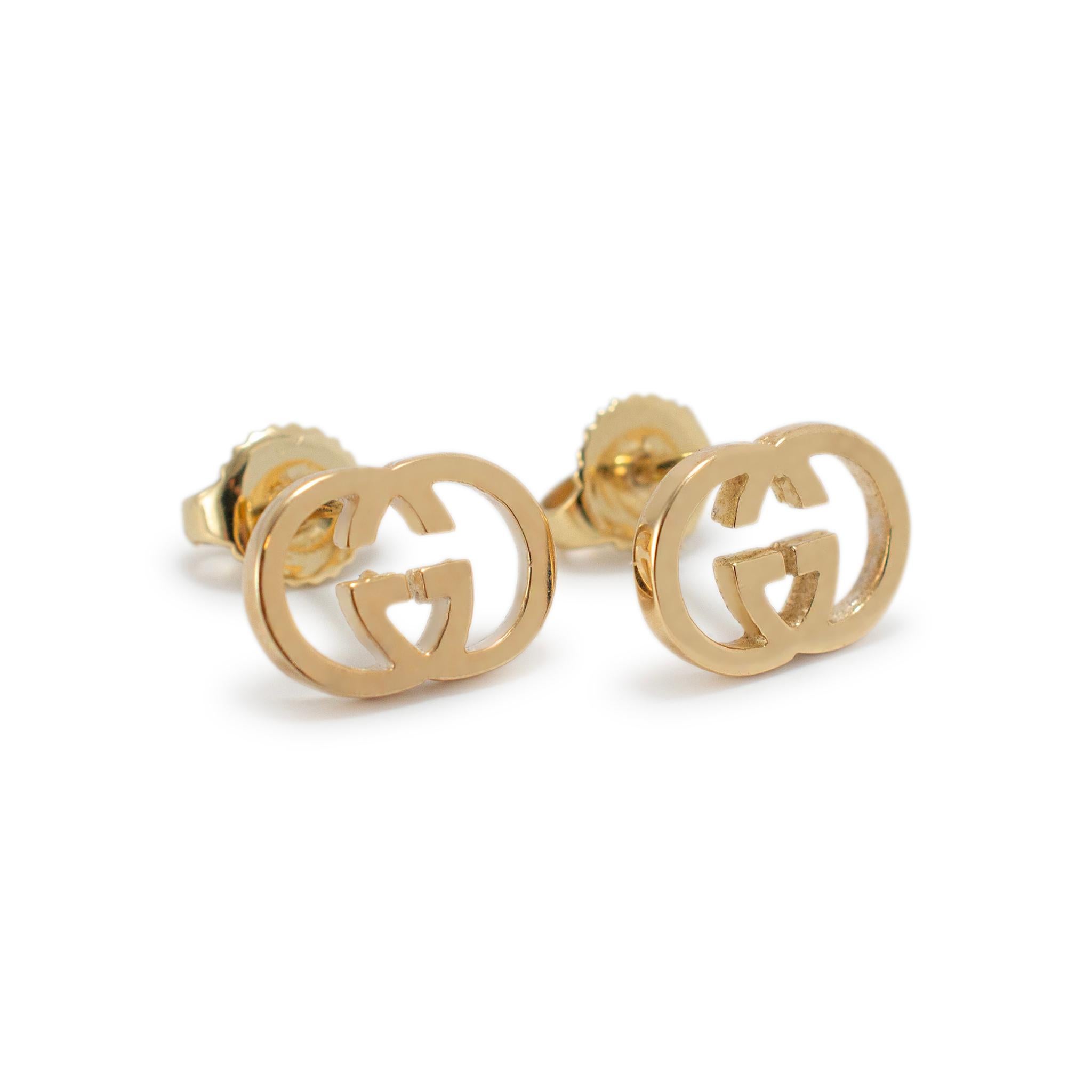 Gucci 18K Yellow Gold GG Inverted Stud Earrings In Excellent Condition In Houston, TX