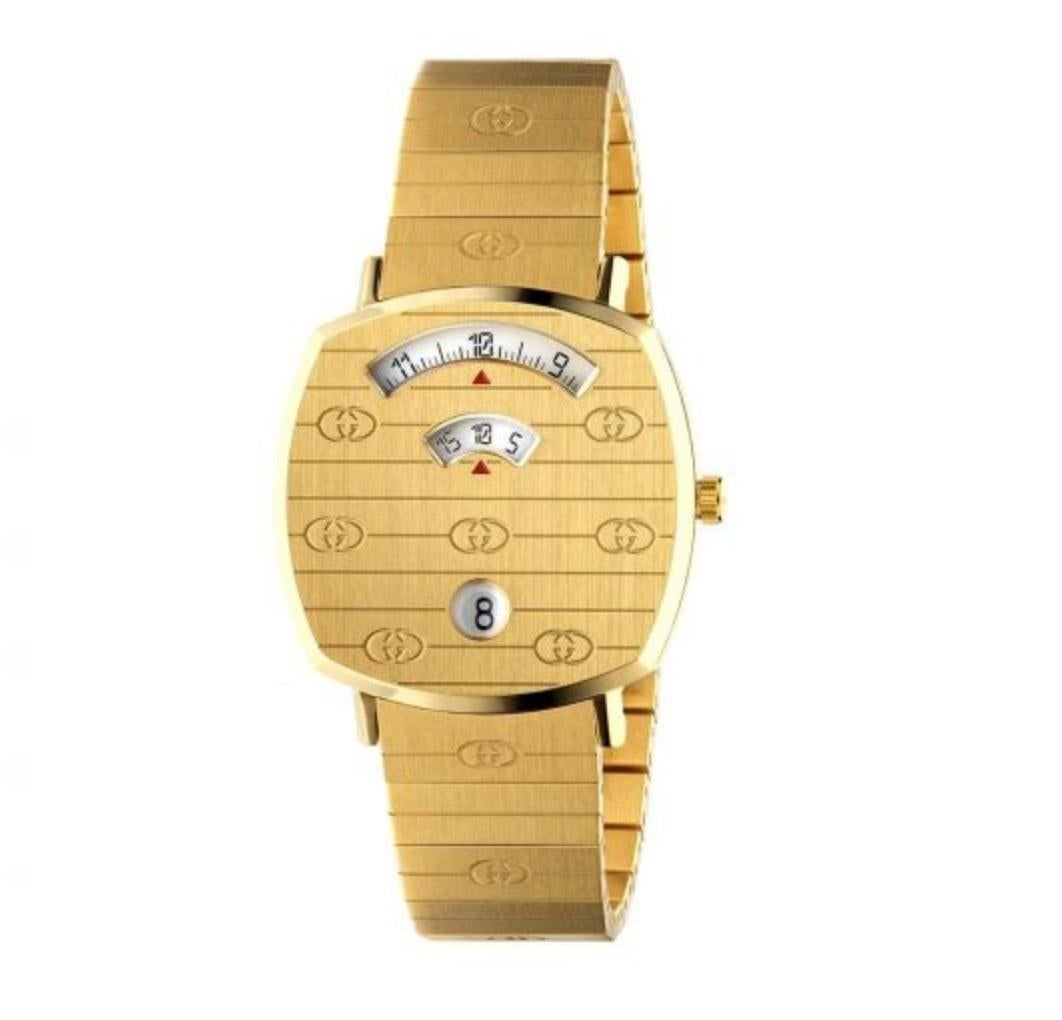 gucci grip yellow gold pvd gold dial quartz watch