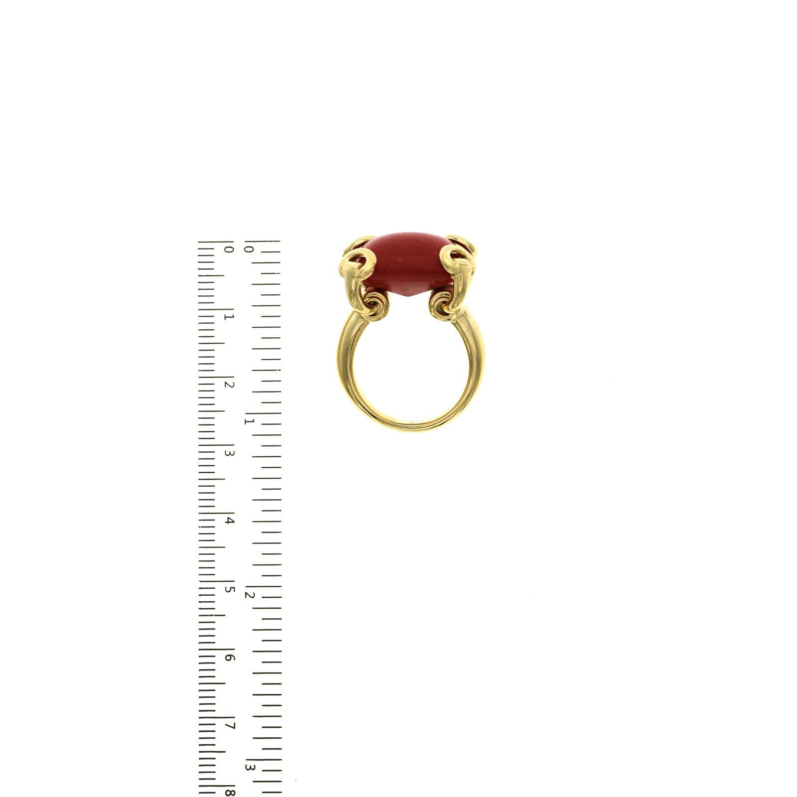 Gucci 18K Yellow Gold Horsebit Coral Ring 2